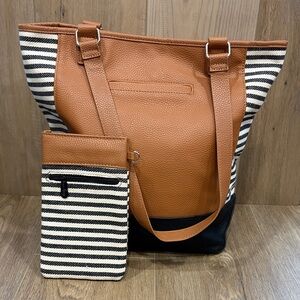Thirty-one Jewell Color-block Tote Twill Stripe Pebble Pinch Top Glass Pouch